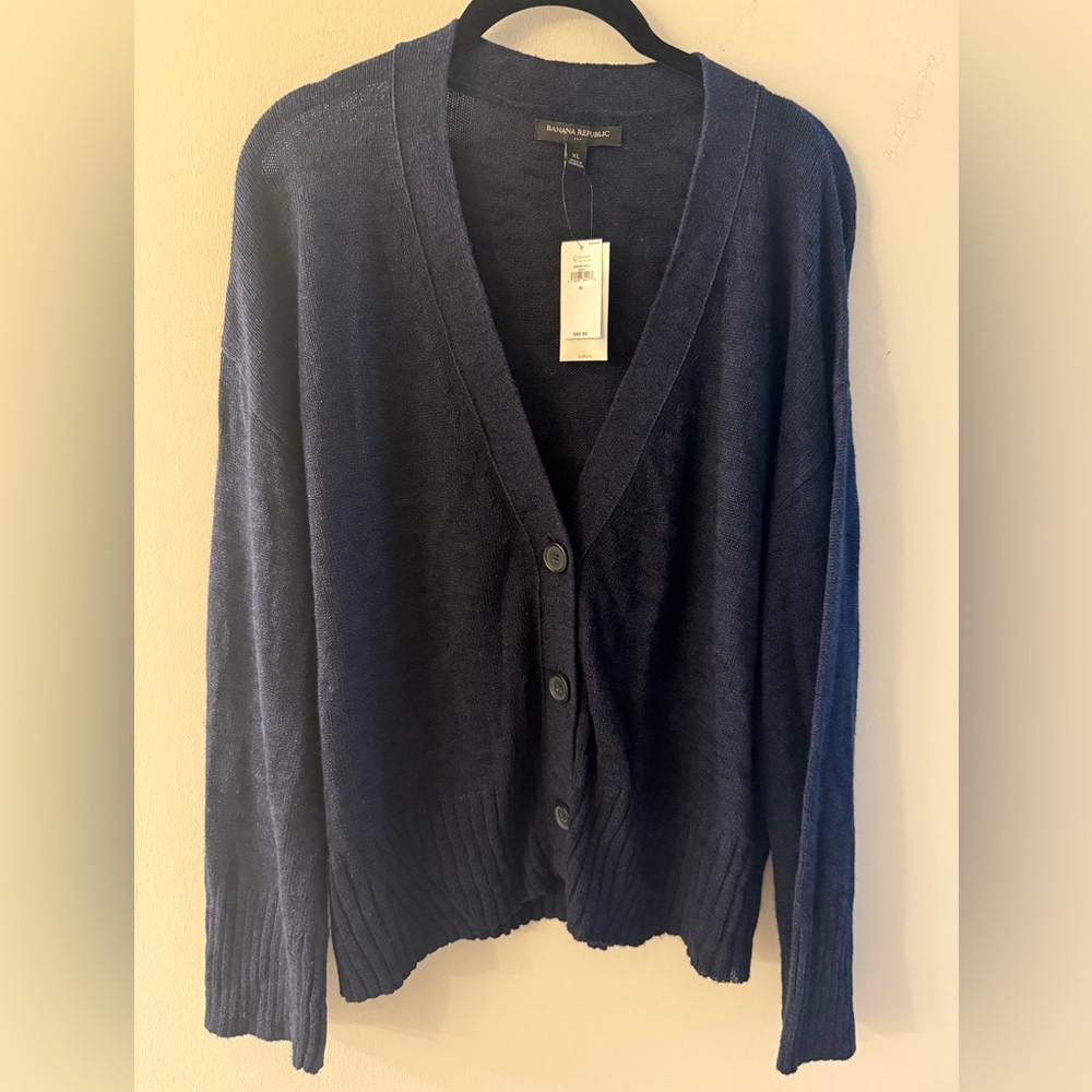 NWT BananaRepublic Navy Cardigan Old money Sz XL Office-core Closet basics Acade